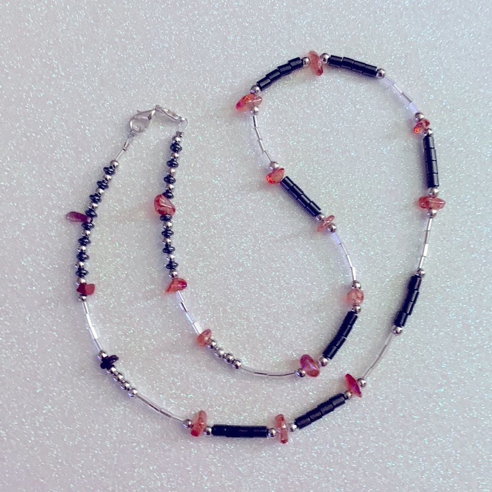 Silver hand crafted beaded  24” necklace